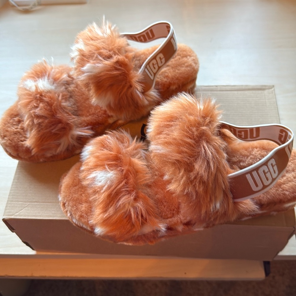 UGG  NEW “Oh Yeah”Slide  slippers, sz 10, faux fur animal print
